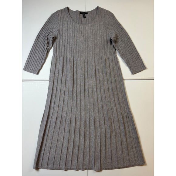 Eileen Fisher Petite Washable Wool Rib Release Pleat Dress Knit Midi Sz PP - Picture 2 of 7